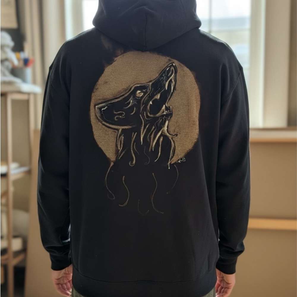 Black Hoodie with Wolf Design